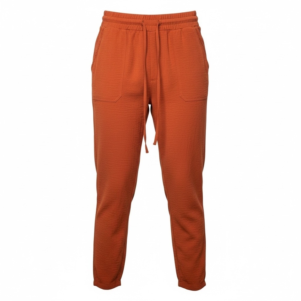 NYCC Burnt Orange Satin-Finish Joggers | Tapered High-Rise Lounge Pants Large - Picture 6 of 10
